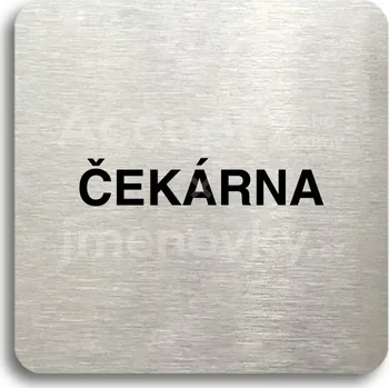 Značení Stříbrný piktogram "čekárna" s černým&nbsp;textem bez rámečku -