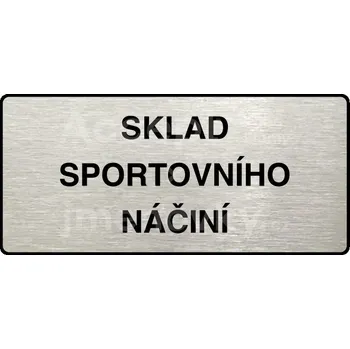 Informační tabulka Stříbrný piktogram "SKLAD SPORTOVNÍHO NÁČINÍ" s černým&nbsp;textem a rámečkem&nbsp;-