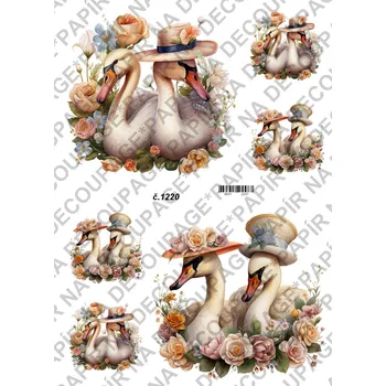 Umělecký papír Rýžový a soft papír na decoupage - Labutě - KB01220 Materiál: Soft, Rozměr: A4