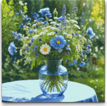 Diamantové malování Diamantové malování - Kytice v modrých tonech Velikost: 50x50cm, Rámování: Pouze srolované plátno, Diamanty: Čtvercové