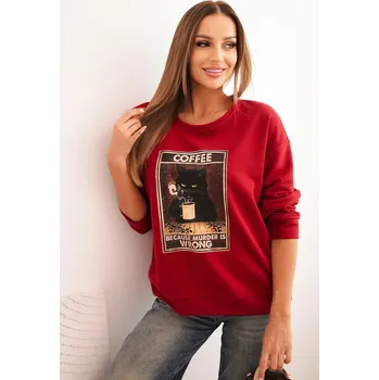 Dámská mikina Kesi Dámská bavlněná mikina s potiskem kočky a nápisem CAT Barva: Červená, Velikost: UNI