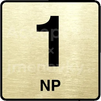 Informační tabulka Zlatý piktogram "1 NP" s černým textem a rámečkem - 80 x 80 mm