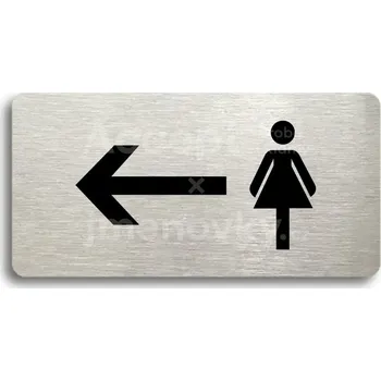 Značení Stříbrný piktogram "WC ŽENY VLEVO" s černým&nbsp;textem bez rámečku -