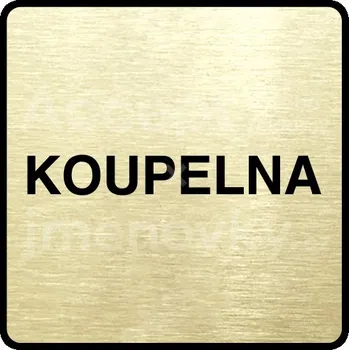 Informační tabulka Zlatý piktogram "koupelna" s černým textem a rámečkem -