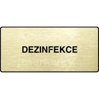 Informační tabulka Zlatý piktogram "DEZINFEKCE" s černým&nbsp;textem a rámečkem&nbsp;-