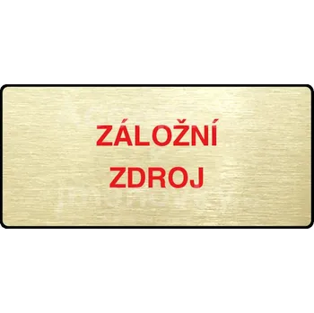 Informační tabulka Zlatý&nbsp;piktogram "ZÁLOŽNÍ ZDROJ" s červeným textem a rámečkem&nbsp;-