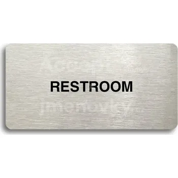 Informační tabulka Stříbrný piktogram "RESTROOM II" s černým&nbsp;textem bez rámečku -