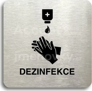 Informační tabulka Stříbrný piktogram "dezinfekce III" s černým&nbsp;textem bez rámečku -