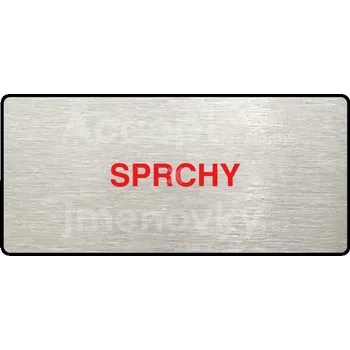 Informační tabulka Stříbrný&nbsp;piktogram "SPRCHY" s červeným textem a rámečkem&nbsp;-