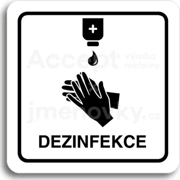 Informační tabulka Bílý piktogram "dezinfekce III" s černým textem a rámečkem&nbsp;-