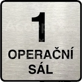 Značení Stříbrný piktogram "1 operační sál" s černým textem a rámečkem -