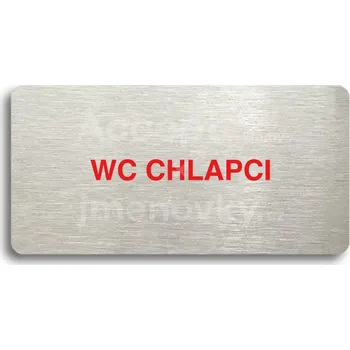 Informační tabulka Stříbrný piktogram "WC CHLAPCI" s červeným textem bez rámečku -