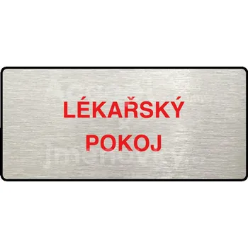 Informační tabulka Stříbrný piktogram "LÉKAŘSKÝ POKOJ" s červeným textem a rámečkem -