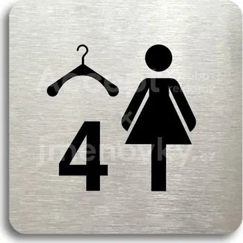 Informační tabulka Stříbrný piktogram "šatna ženy 4" s černým textem bez rámečku -