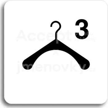 Informační tabulka Bílý piktogram "šatna 3 III" s černým textem bez rámečku -