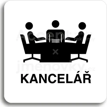 Informační tabulka Bílý piktogram "kancelář" s černým textem bez rámečku&nbsp;-