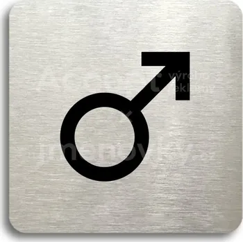 Značení Stříbrný piktogram "WC muži IV" s černým textem bez rámečku -