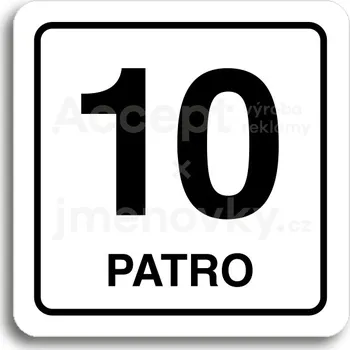 Informační tabulka Bílý piktogram "10 patro" s černým textem a rámečkem&nbsp;-