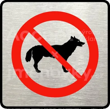 Informační tabulka Stříbrný piktogram "zákaz vstupu se psem" s červeným textem a rámečkem -