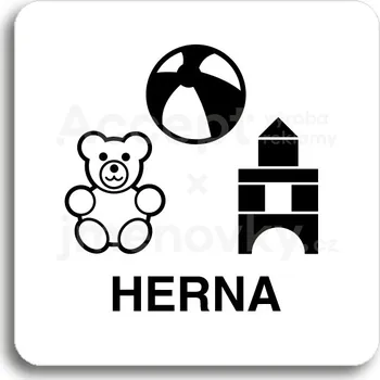 Informační tabulka Bílý piktogram "herna" s černým textem bez rámečku - 80 x 80 mm