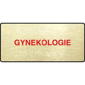 Informační tabulka Zlatý&nbsp;piktogram "GYNEKOLOGIE" s červeným textem a rámečkem&nbsp;-