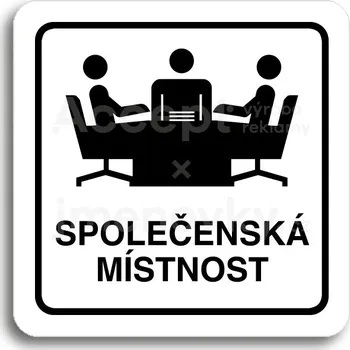 Informační tabulka Bílý piktogram "společenská místnost" s černým textem a rámečkem&nbsp;-