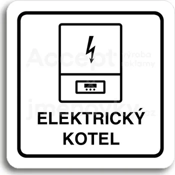 Informační tabulka Bílý piktogram "elektrický kotel" s černým textem a rámečkem&nbsp;-