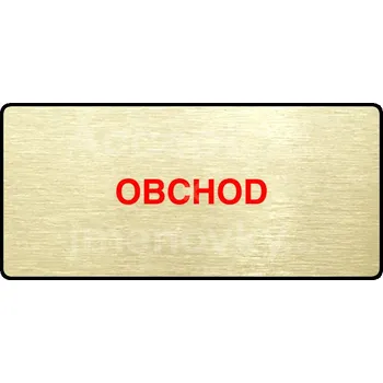 Informační tabulka Zlatý&nbsp;piktogram "OBCHOD" s červeným textem a rámečkem&nbsp;-