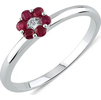 Prsten Lillian Vassago Prsten květina s rubínem a brilianty, bílé zlato LLV59-DR005WR Velikost prstenu: 58