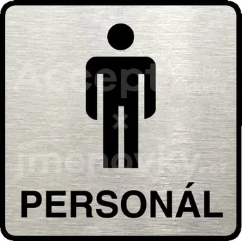Informační tabulka Stříbrný piktogram "WC muži personál" s černým textem a rámečkem - 80 x 80 mm
