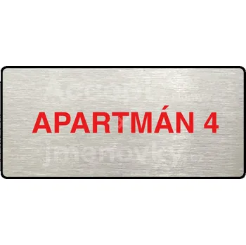 Značení Stříbrný piktogram "APARTMÁN 4" s červeným textem a rámečkem -