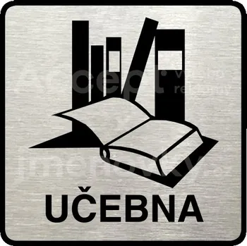 Informační tabulka Stříbrný piktogram "učebna" s černým textem a rámečkem - 80 x 80 mm