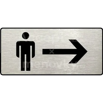 Značení Stříbrný piktogram "WC MUŽI VPRAVO" s černým&nbsp;textem a rámečkem&nbsp;-