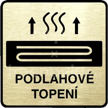 Informační tabulka Zlatý piktogram "podlahové topení" s černým textem a rámečkem -