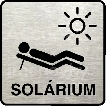Informační tabulka Stříbrný piktogram "solárium V" s černým textem a rámečkem -