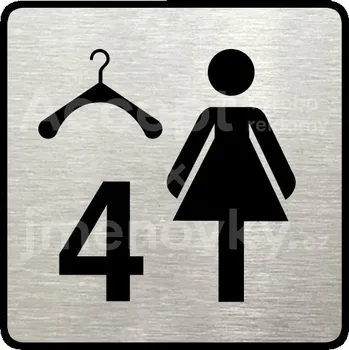 Značení Stříbrný piktogram "šatna ženy 4" s černým textem a rámečkem -