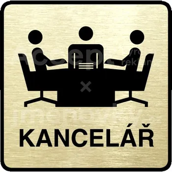 Informační tabulka Zlatý piktogram "kancelář" s černým textem a rámečkem -