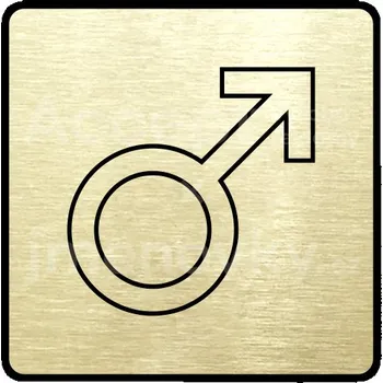 Informační tabulka Zlatý piktogram "WC muži V" s černým textem a rámečkem -
