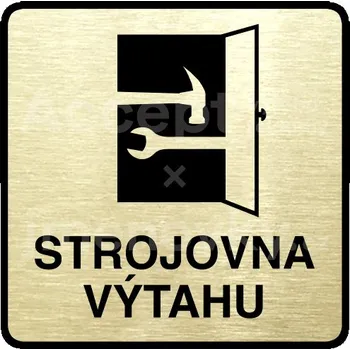 Informační tabulka Zlatý piktogram "strojovna výtahu" s černým&nbsp;textem a rámečkem&nbsp;-