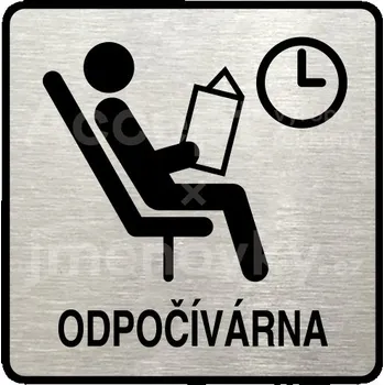 Informační tabulka Stříbrný piktogram "odpočívárna II" s černým&nbsp;textem a rámečkem&nbsp;-