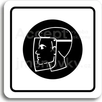 Informační tabulka Bílý piktogram "ochranný štít" s černým textem a rámečkem&nbsp;-