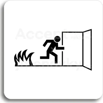 Informační tabulka Bílý piktogram "nouzový východ VI" s černým textem bez rámečku&nbsp;-