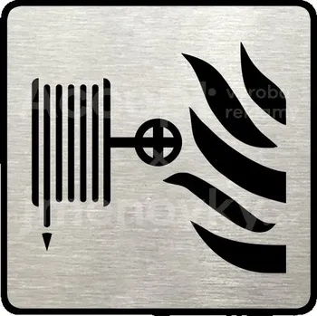 Značení Stříbrný piktogram "požární hadice" s černým&nbsp;textem a rámečkem&nbsp;-