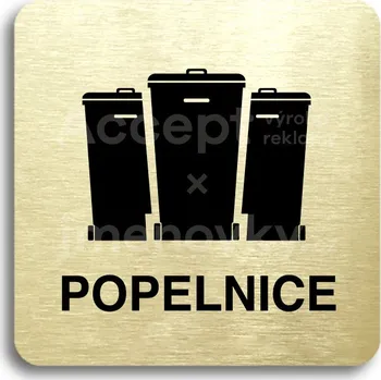 Informační tabulka Zlatý piktogram "popelnice V" s černým&nbsp;textem bez rámečku&nbsp;-