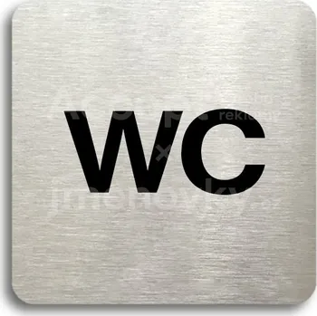 Informační tabulka Stříbrný piktogram "WC" s černým textem bez rámečku -
