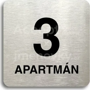 Informační tabulka Stříbrný piktogram "3 apartmán" s černým&nbsp;textem bez rámečku -