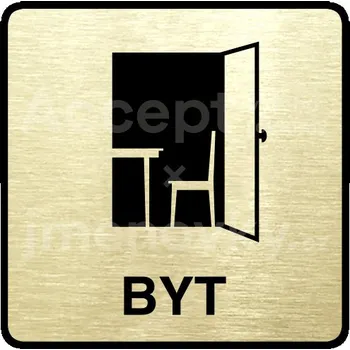 Informační tabulka Zlatý piktogram "byt" s černým&nbsp;textem a rámečkem&nbsp;-