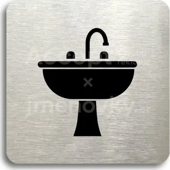 Značení Stříbrný piktogram "koupelna V" s černým&nbsp;textem bez rámečku -