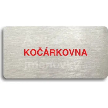 Informační tabulka Stříbrný&nbsp;piktogram "KOČÁRKOVNA" s červeným textem bez rámečku&nbsp;-