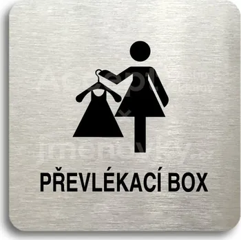 Značení Stříbrný piktogram "převlékací box V" s černým&nbsp;textem bez rámečku -